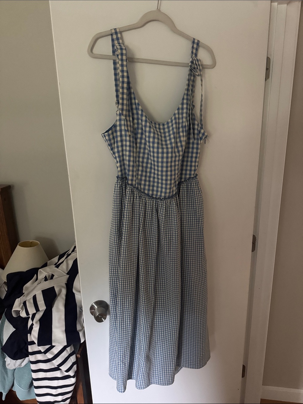 Adelyn Rae Blue and White Gingham Tie-Shoulder Sundress
